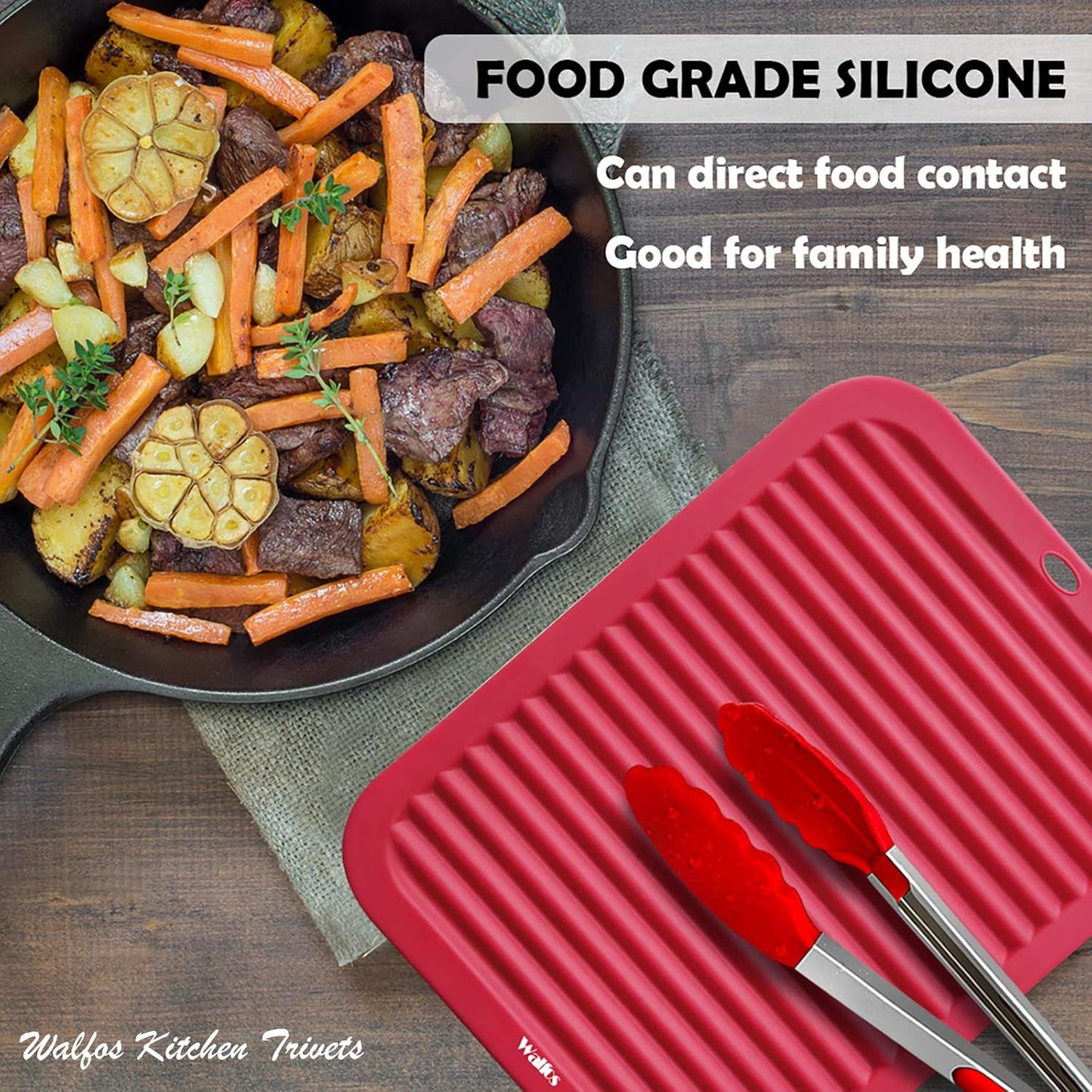 Walfos Silicone Trivets for Hot Pots and Pans - Heat Resistant Hot Pads for Kitchen Counter- Multi-Purpose & Versatile Trivet Mat - Long-Lasting & Flexible Silicone Hot Pad