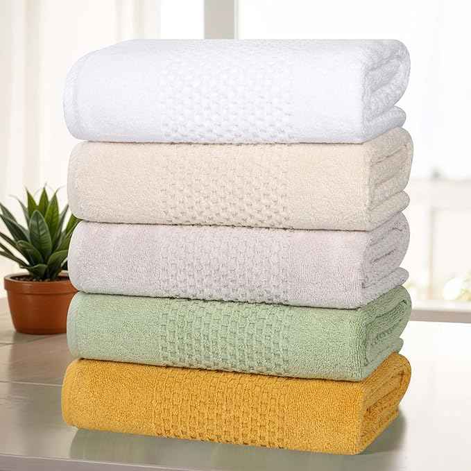 Superior Playa Zero Twist Cotton Medium Weight Towels, for Guest Bath, Bathroom, Shower, Spa, Plush, Quick Dry, Ultra-Soft Towels, Bath Essentials, Waffle Textured, Bath Towels, Set of 2, Gold