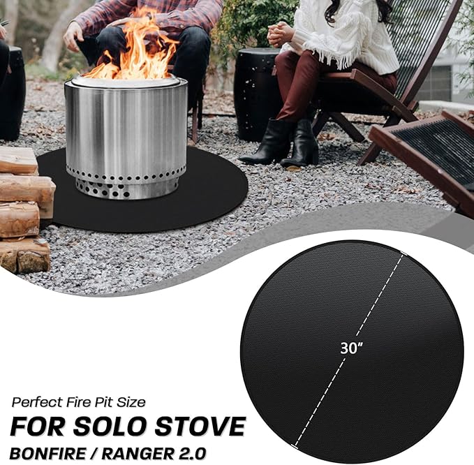 30" Fire Pit Mat for Solo Stove Bonfire, Round Fireproof Under Grill Mats for Outdoor Grill, Portable Camping Stove Mat for Solo Stove Accessories