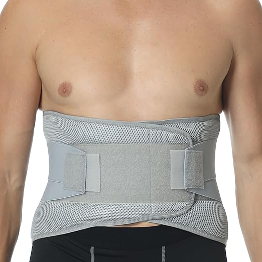 NeoTech Care Adjustable Compression Back Brace Lumbar Support Belt, Grey, Size XXXL