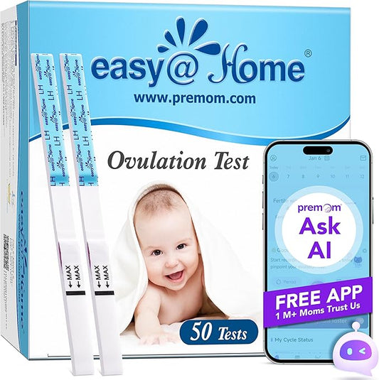 Easy@Home Ovulation Test Strips (50-Pack), FSA Eligible Ovulation Predictor Kit, Powered by Premom Ovulation Calculator iOS and Android APP, 50 LH Tests
