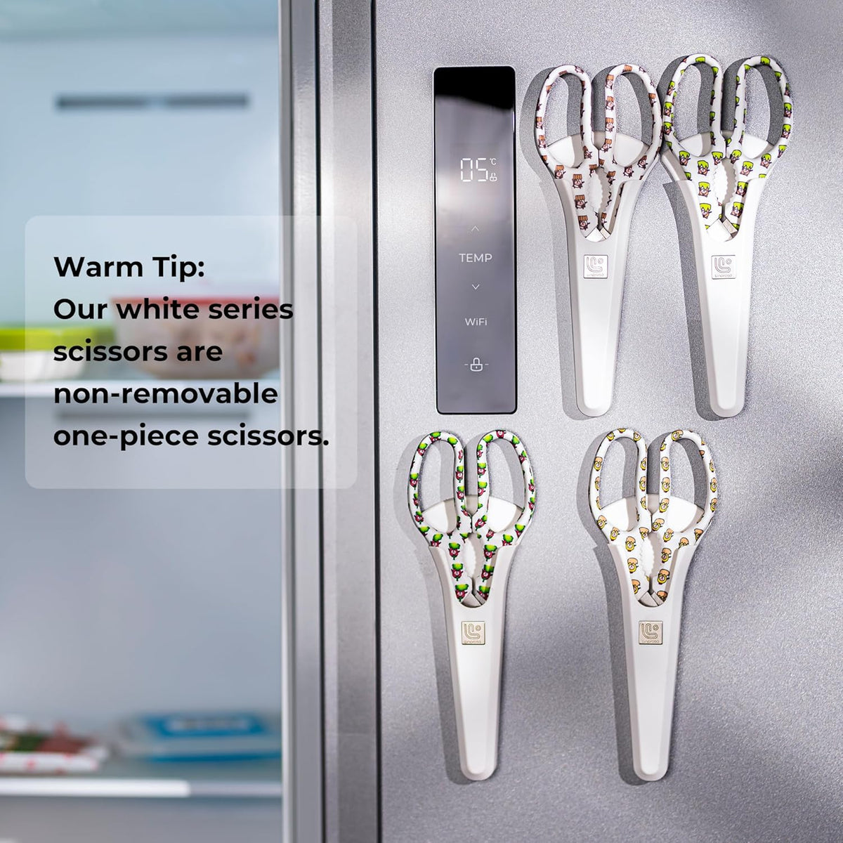Linoroso Kitchen Scissors Heavy Duty Kitchen Shears with Magnetic Holder Made with Japanese Steel 4034, Multipurpose Ultra Sharp Cooking Scissors for Meat/Vegetables/BBQ/Herbs/Pizza (Graphic,Chick)