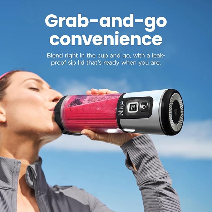 Ninja Blast Portable Blender, Cordless, 18oz. Vessel, Personal Blender For-Shakes and Smoothies, BPA Free, Leakproof-Lid and Sip Spout, USB-C Rechargeable, Dishwasher Safe, Metallic Black, BC151MB