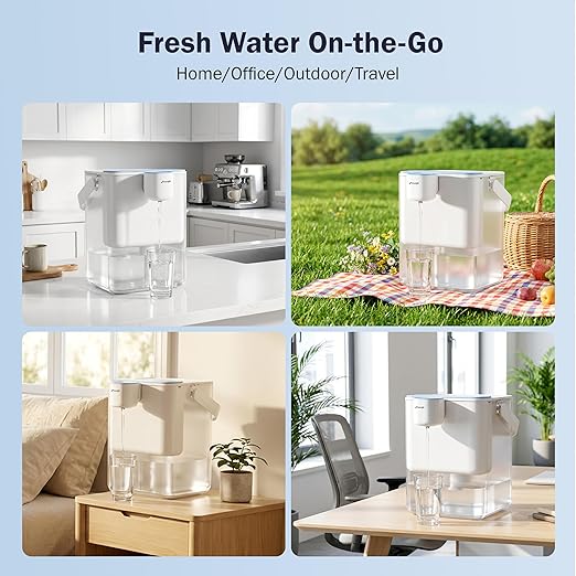 Frizzlife MD40 Electric Water Filter Dispenser with 2 Filters, 400 Gallon, NSF/ANSI 53&42&372, Reduce Lead, PFAS, 6 Months Filter Life Pitcher, Countertop Rechargeable Instant System