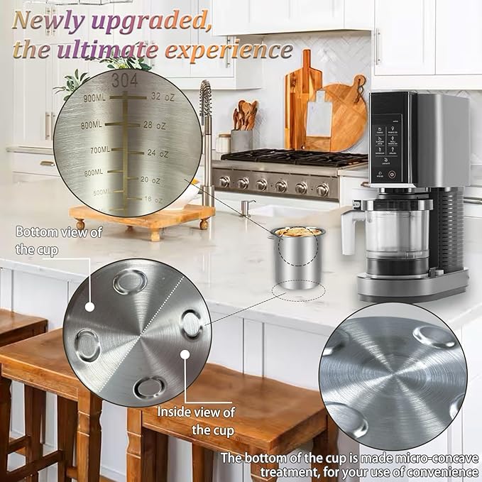 Stainless Steel Fit for ninja Creami Deluxe Containers– 4 Pack, Compatible with Ninja Creami CN501CO,NC501, NC500 Delux XL Series, Silicone Lids, BPA-Free, Dishwasher Safe, 5 Years Warranty