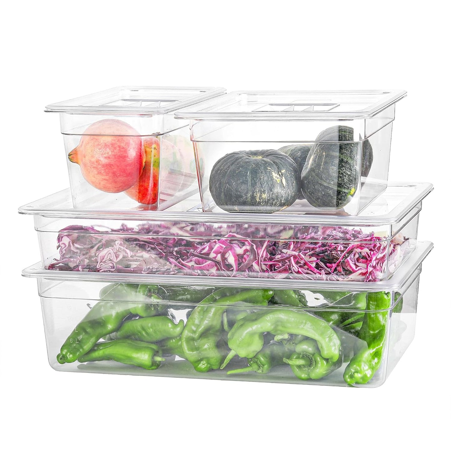 Polycarbonate Full Size Food Pans 6 Pack BPA Free 2.5 Inch Deep Pan Freezer Safe Stackable Clear Food Storage Containers for Kitchen Party Supplies and Prep Table
