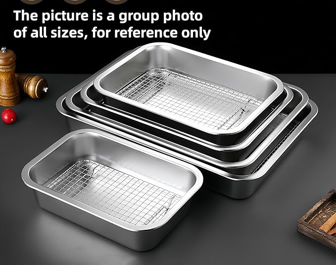 Stainless Steel Sturdy Roasting Pan with Cooling Rack – Oven, Toaster & Grill Safe, Deep Edge, Smooth Finish, Dishwasher Safe – Perfect for Turkey, Chicken, BBQ (23.4x15.6x2.8in)