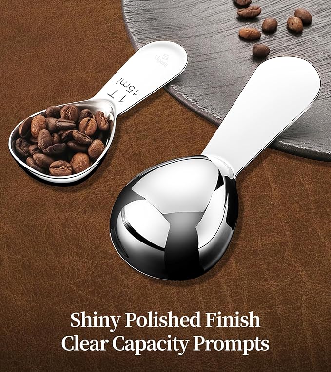 Ugotit Coffee Scoop for Ground Coffee, 1 Tablespoon & 2 Tablespoon Measuring Scoop Set, Heavy-Duty Short Handle 304 Stainless Steel, Fits Airscape Coffee Canister, Espresso & Protein Powder Container