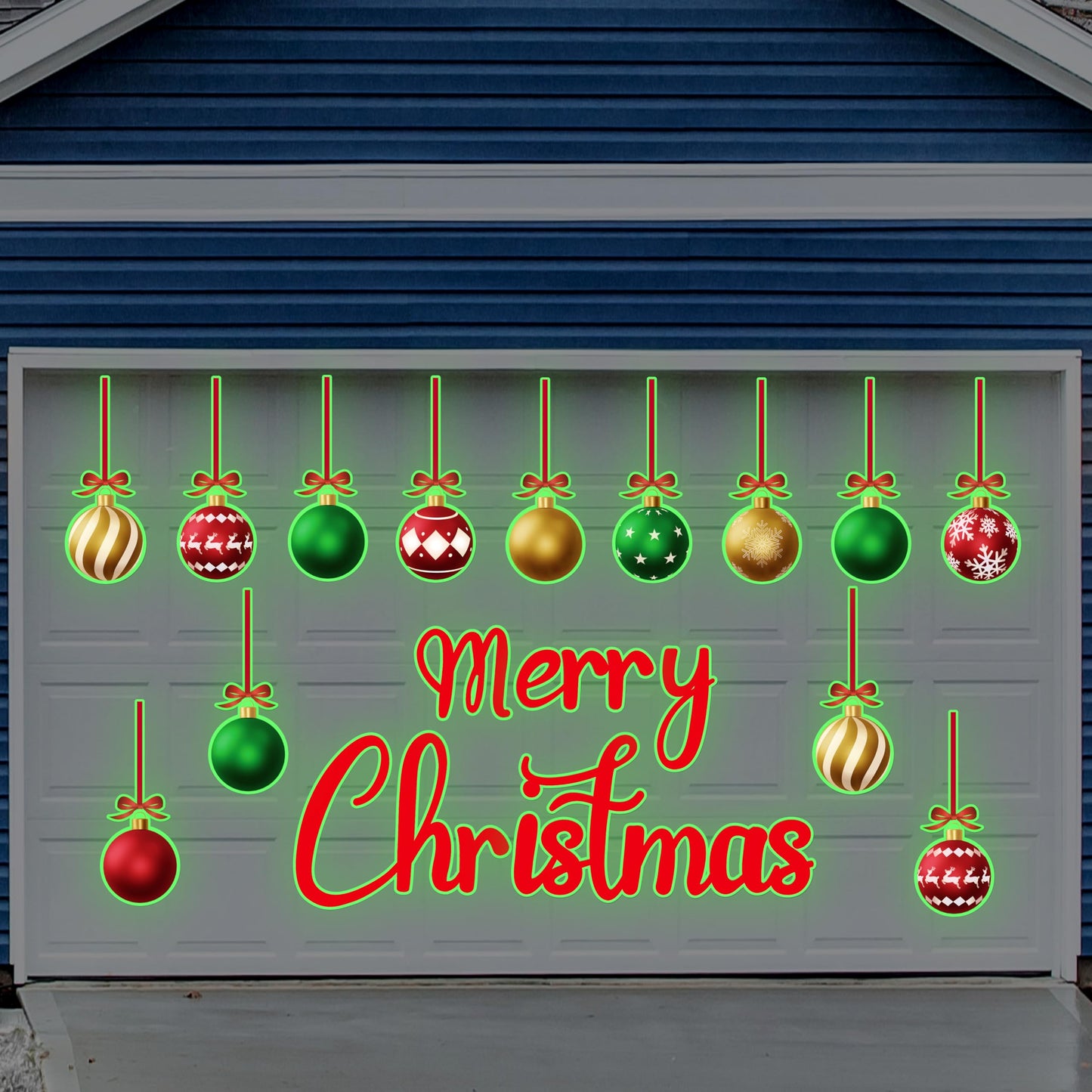 90shine 31PCS Luminous Christmas Garage Door Decorations Magnets - Magnetic Glow-in-The-Dark Merry Xmas Ball Holiday Refrigerator Fridge Cruise Kitchen Decor(Red Green Gold)