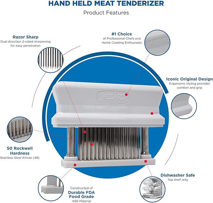 Jaccard 200348, 48 Blade Durable Meat Tenderizer with Stainless Steel Razor Sharp Needle, Cooking Gadget for Tenderizing Chicken, Beef, Pork, Veal, BBQ, White