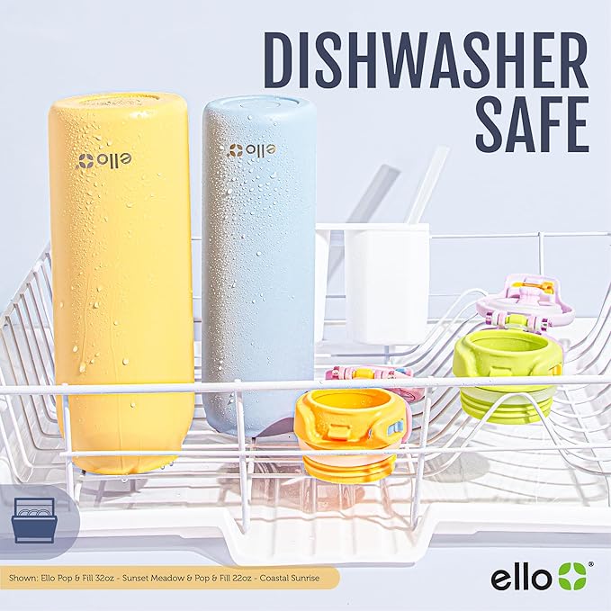 Ello Pop & Fill 22oz Stainless Steel Water Bottle with QuickFill Technology, Double Walled and Vacuum Insulated Metal, Leak Proof Locking Lid, Straw and Chug, Reusable, BPA Free, Serene Bloom