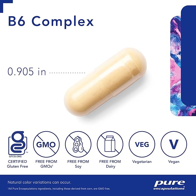 Pure Encapsulations B6 Complex - Supports Nervous System & Brain Health* - Includes B Vitamins - Contains Enriched Vitamin B6 - Non-GMO & Gluten Free - 60 Capsules