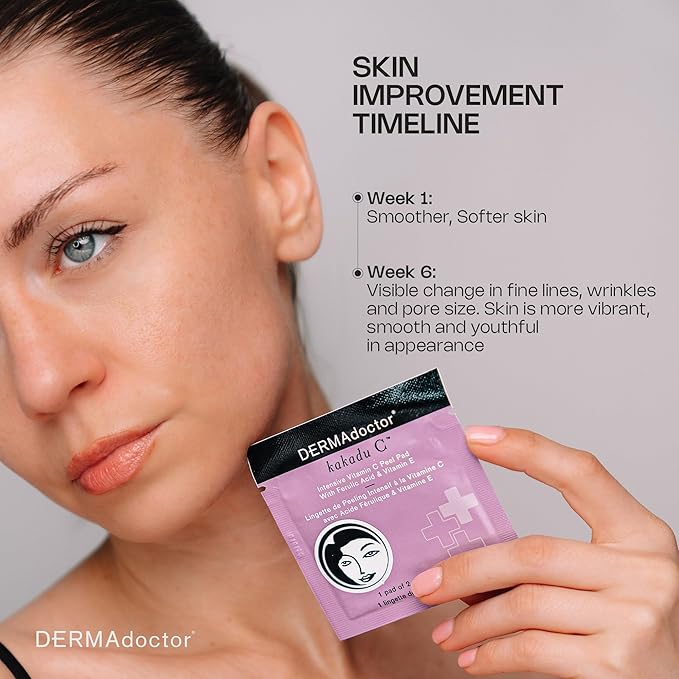 DERMAdoctor Exfoliating Toner Pads - Illuminating Chemical Peel for Face - Vitamin C Glycolic, Lactic Acid - AHA & BHA Liquid Exfoliant Pore Pads for Wrinkles Uneven Skin Tone Enlarged Pores -30 Pack