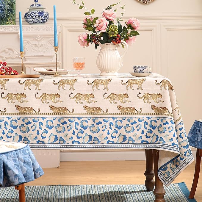 patdrea Designer Leopard Animal Linen Small Table Cloth for Square Table,Vintage Breathable Soft Tablecloth,Dacorative Cover for Kitchen Dining,Holiday,Christmas,Thanksgiving,67"x67"-from