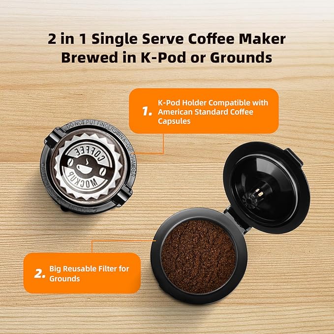 Horavie Mini Single Serve Coffee Maker for K Cup and Ground Coffee, Fast Brew One Cup Coffee Machine with Descaling Reminder and Water Window, 6 to 12 oz. Brew Sizes, Black