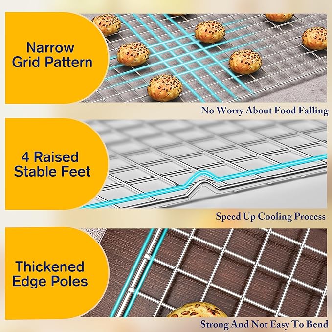 2PCS Cooling Racks for Cooking and Baking -11.65''x16.85''Heavy Duty Stainless Steel Wire Rack for Baking, Grilling, Roasting - Oven & Dishwasher Safe - Fits Half Sheet Pan（Silver）