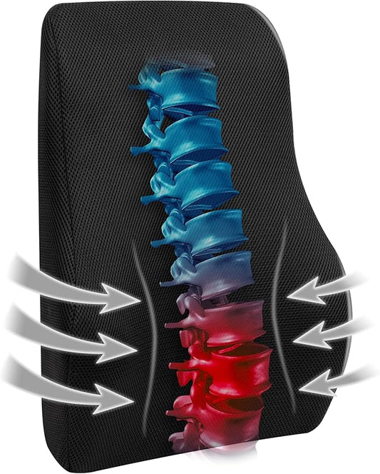 Mind Reader Lumbar Support Cushion for Office Chair and Car Seat, Memory Foam, Air-Cloud Technology, Back Pain Relief, Improves Posture, 14.5" L x 5" W x 18.5" H, Black