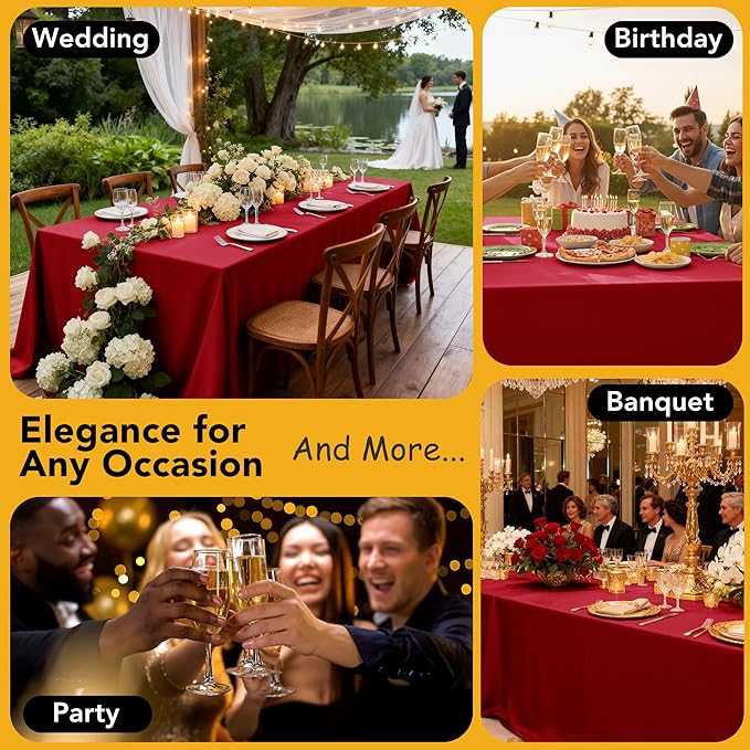 10-Pack Red Tablecloths for Rectangle Tables, 60 x 84 Inches, Stain-Resistant Polyester Fabric for 4 Foot Tables - Washable Table Covers for Weddings, Banquets, Birthday Parties, Events