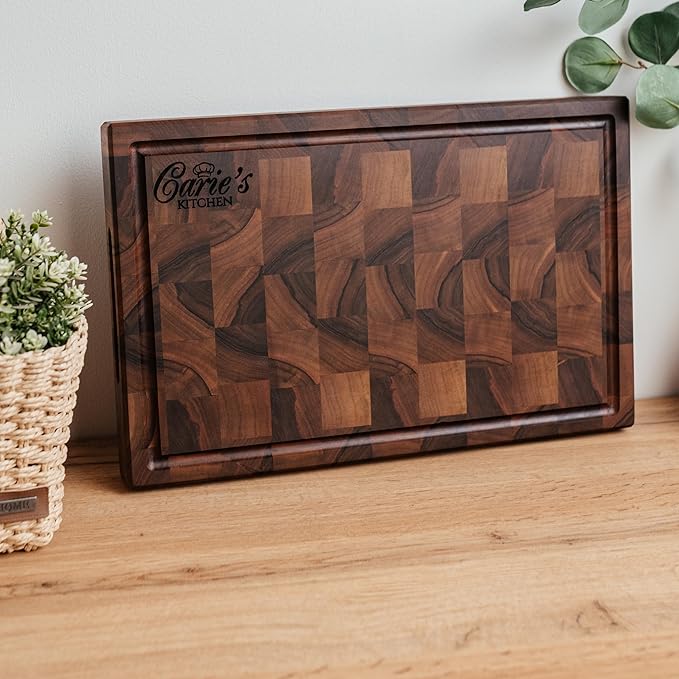 Handmade Personalized Walnut End Grain Cutting Board – Custom Engraved Wood Chopping Block, Perfect Gift for Home Chefs by GrainWoods (24x18x2 Inches)