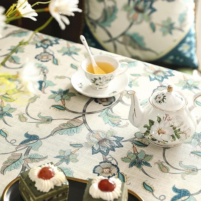 patdrea Designer Green Square Table Cloth,Vintage Floral Linen Durable Breathable French Tablecloth,Dacorative Table Cover for Kitchen Dining,Christmas,Thanksgiving,Tea Party,67"x67"-Noah