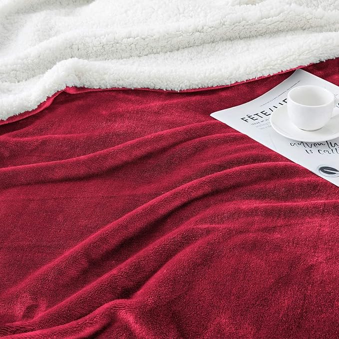 IR Imperial Rooms Burgundy Sherpa Blankets Queen Size for Bed - Wholesale Bulk Pack of 9 Sherpa Blankets - Soft Fluffy Throw Blanket for Hotels, Guest Bedroom, 90x90 Inches