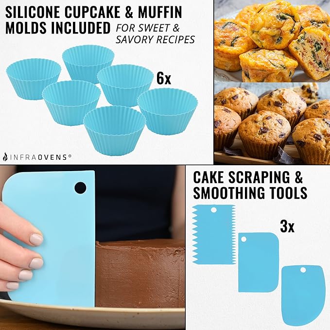 Air Fryer Baking Pan Set For Ninja DoubleStack 2-Basket 10QT SL401 Freezer, Airfryer Bakeware Sets with Cupcake Liners & Kitchen Conversion Chart, Nonstick Round Cake Molds for Baking