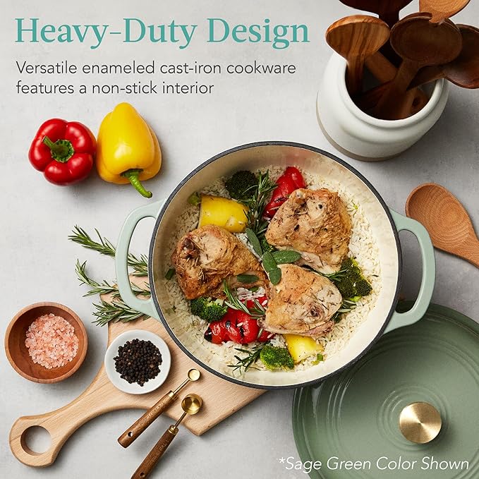 Best Choice Products 6 Quart Enamel Cast-Iron Round Dutch Oven, Family Style Heavy-Duty Pre-Seasoned Cookware for Home, Kitchen, Dining Room, Oven Safe w/Lid, Dual Handles - Lemon Meringue