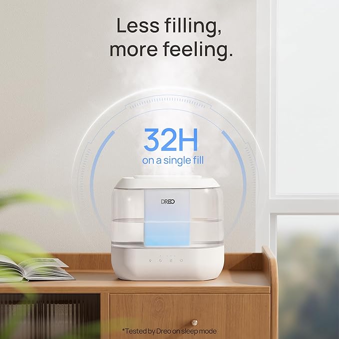 Dreo Humidifiers for Bedroom, Top Fill 4L Supersized Cool Mist Humidifier, 32H Runtime, 28 dB Quiet Ultrasonic Air Humidifier for Large Room, Plants, Baby Nursery, Indoor, Night Light, Easy to Clean