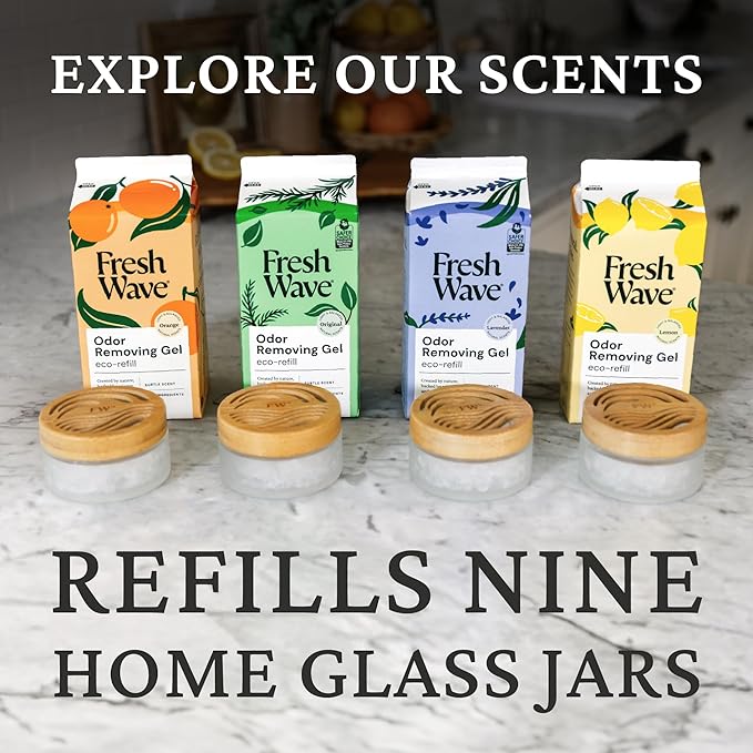 Fresh Wave Odor Removing Gel Eco-Refill, 63 oz. Lavender Scent | 2 Empty Refillable Glass Jars | 2 Room Set