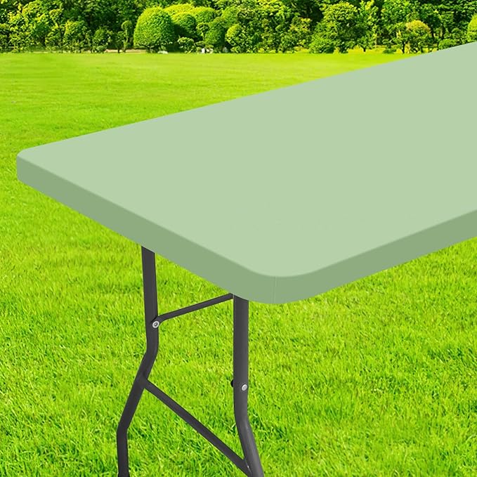 homing Rectangle Table Cloth Cover, Waterproof Polyester Elastic Fitted Tablecloth, Fits for 8 Foot Folding Tables, Washable Table Protector for Picnic, Camping, Outdoor (Green, 30" x 96")