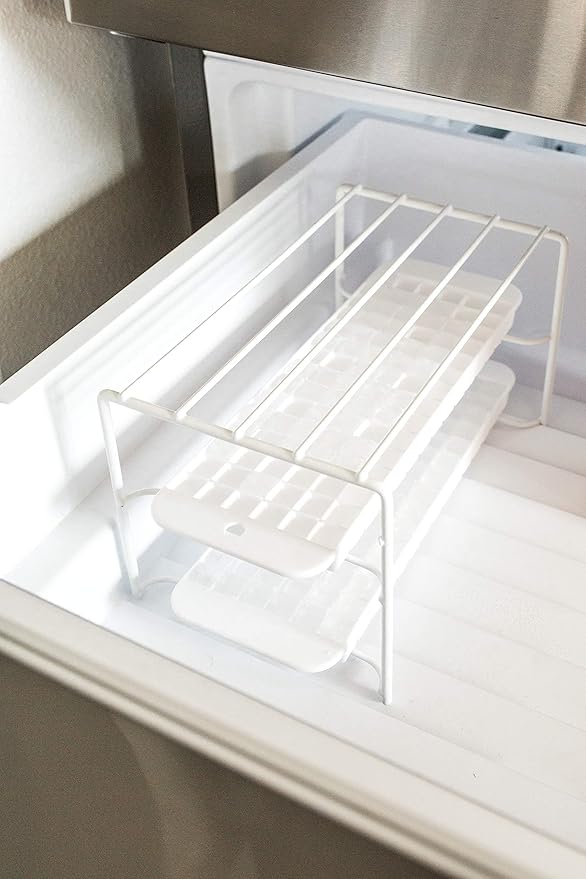 Better Houseware Ice Tray Organizer Shelf for Freezer, White Coated Steel Ice Cube Tray Rack, Stackable Freezer Shelf for Ice Tray Storage, Fridge Organizer for Space Saving, 2 Set