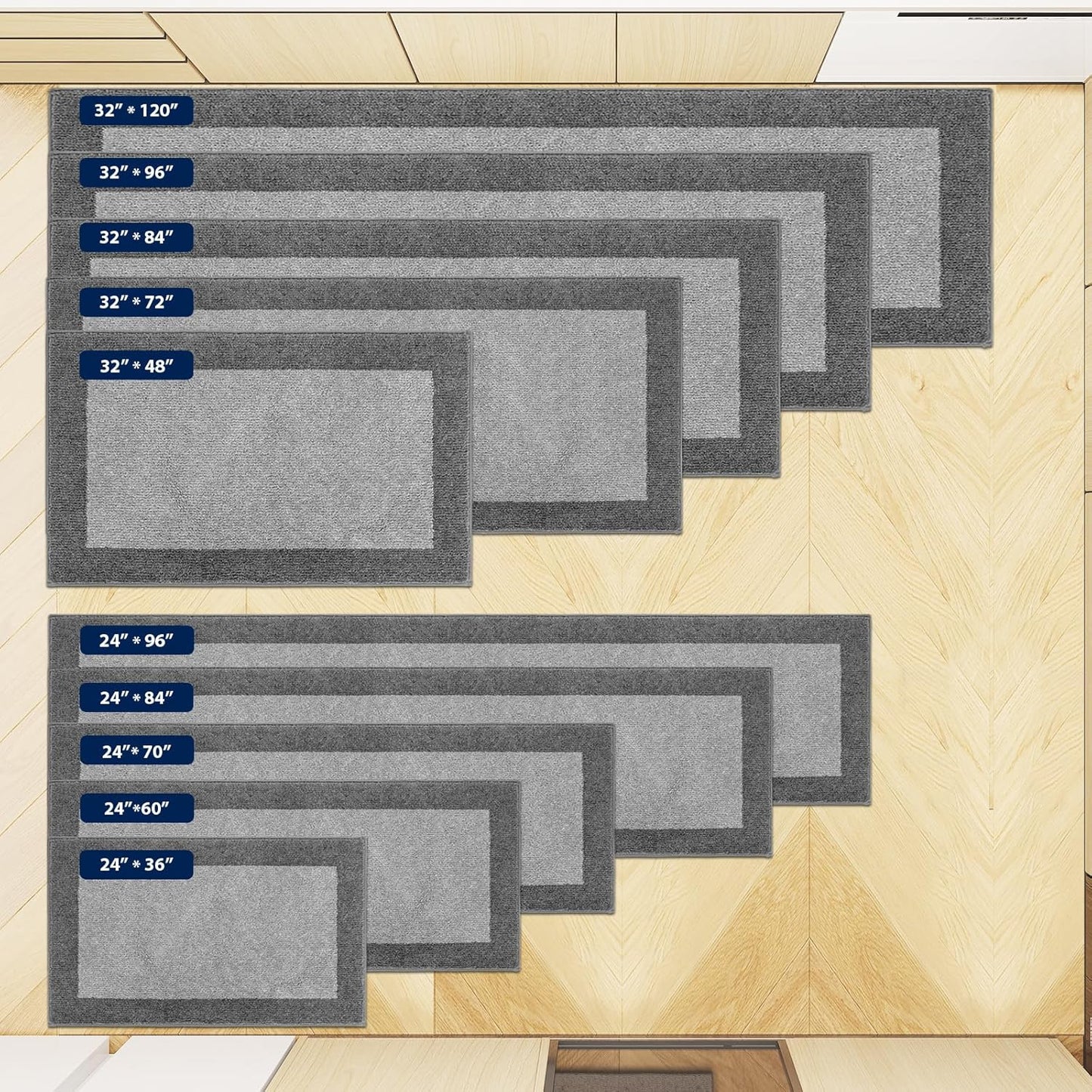 Machine Washable Kitchen Rug 24" x 96", Non Slip Kitchen Mat for Floor, Absorbent Entrance Runner Rug for Bedroom, Hallway, Bathroom, Door (Roll Packing)
