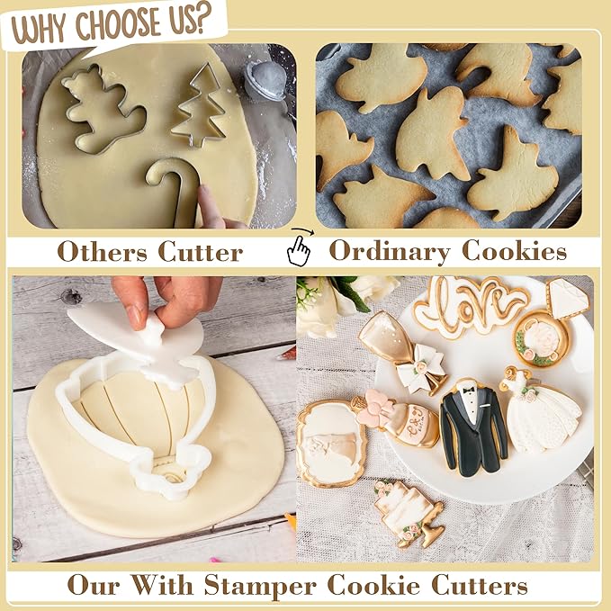 Wedding Cookie Cutters Cutter Champagne Glass Molds 3.5" with Plunger Stamps Baking Dough Tools Cake Shapes PLA Accessories for Birdesmaid Decorative Party Kitchen Supplies
