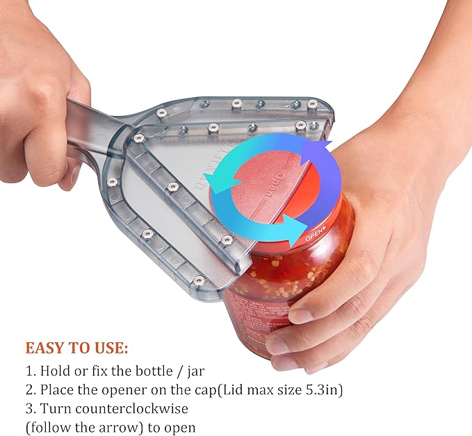 Jar Opener for Weak Hand & Seniors with Arthritis,Easy Twist Off Bottle Caps,Patent | Unique Kitchen Gadgets, Christmas Gifts for Elderly/Women/Men (Transparent)