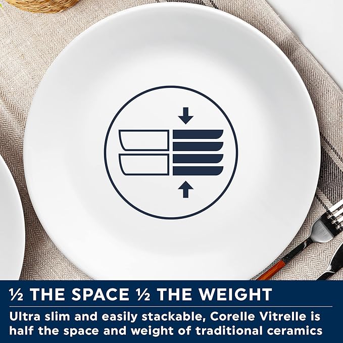 Corelle Vitrelle Glass Dinnerware Set, Chip & Crack Resistant Triple Layer Glass, 4-PC Dinner Plates, Paloma