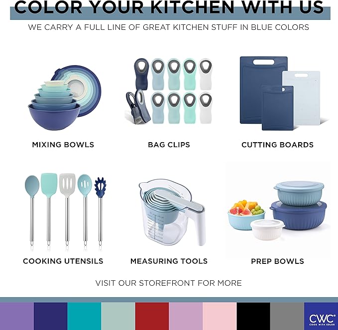 COOK WITH COLOR Prep Bowls with Lids- Wide and Deep Nesting Plastic Small Mixing Bowl Set with Lids, 12 Piece Set - Deep Bowls, Blue/Grey
