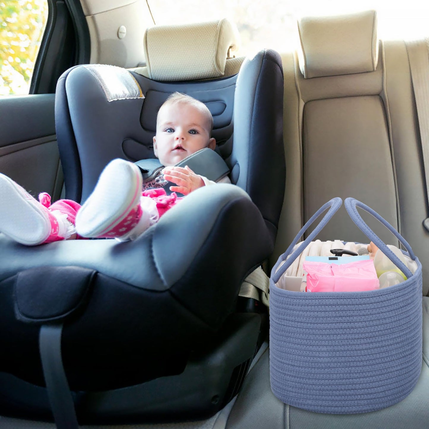 COMSE Baby Diaper Caddy Organizer, Car Caddy, Diaper Change Organizer, Gift Baskets Empty, Portable Tote Bag with Divider, Baby Shower Gifts Newborn Essentials Registry Must Have, Folkstone Gray