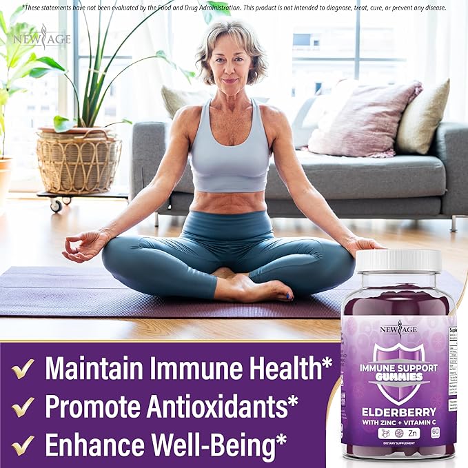 NEW AGE Immune System Support Gummies - Sambucus Black Elderberry Gummies with Vitamin C and Zinc (Immune Support 180 Gummies)