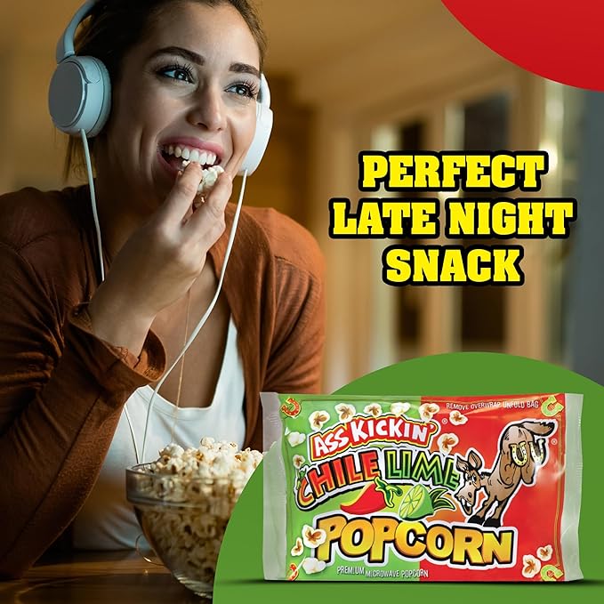 ASS KICKIN' Chile Lime Microwave Popcorn Bags - 12 Pack - Ultimate Spicy Popcorn Gourmet Gift - Makes a Great Movie Theater Popcorn or Snack Food for Movie Night