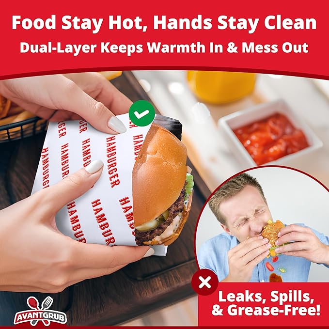 Retro, Grease Proof Burger Wrappers 100pk. Great BPA Free Cookout Supply. Pro Quality Bulk Hamburger Bags Are Large and Insulated. Allergen Friendly BBQ Foil Paper Perfect For Baseball Themed Party.