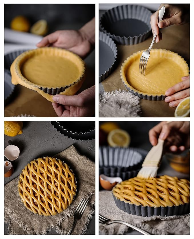 Tosnail 2 Pack Deep Tart Pan, 9.5" x 2" Quiche Pie Pan with Removable Loose Bottom, Fluted Baking Pan