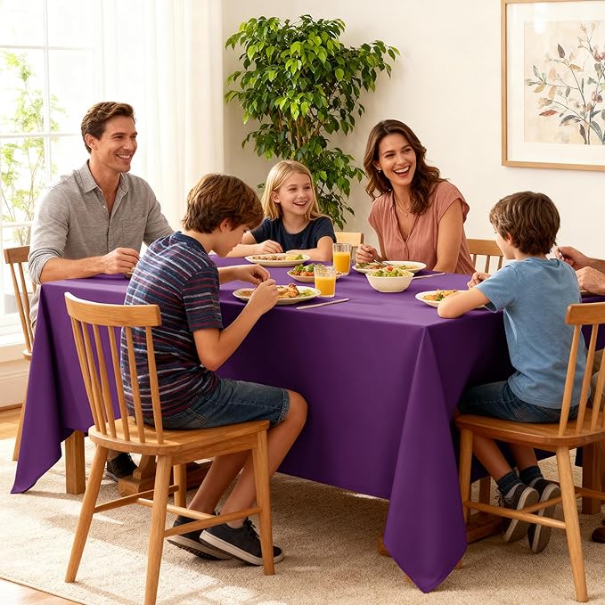 6-Pack Purple Tablecloths for Rectangle Tables, 90 x 132 Inches, Stain-Resistant Polyester Fabric for 8 Foot Tables - Washable Table Covers for Weddings, Banquets, Birthday Parties, Events