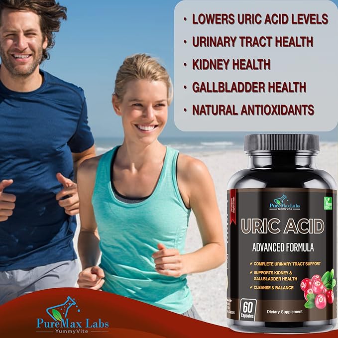 Uric Acid Advanced Formula – Kidney, Liver, Gallbladder, Urinary Tract Cleanse with Cranberry, Chanca Piedra, Tart Cherry, Milk Thistle and Bromelain 60 Capsules