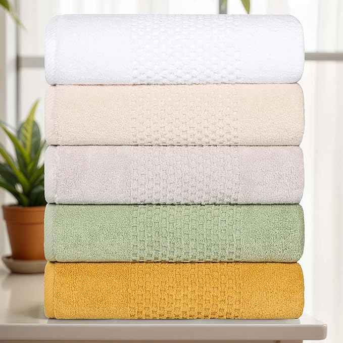 Superior Playa Zero Twist Cotton Medium Weight Towels, for Guest Bath, Bathroom, Shower, Spa, Plush, Quick Dry, Ultra-Soft Towels, Bath Essentials, Waffle Textured, 8 Piece Assorted Towel Set, Ivory