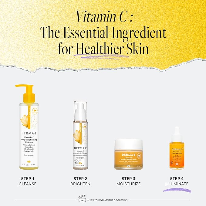 Derma E Vitamin C Glow Face Oil, Facial Oil Nourishes, Brightens and Illuminates for a Radiant Glow, Moisturizing Face Oil with Turmeric, Seabuckthorn and Red Raspberry, 1 Fl Oz