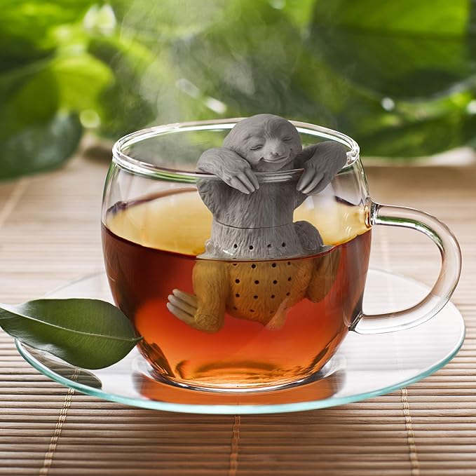 Genuine Fred, SLOW BREW, Sloth Resuable Silicone Tea Infuser, Gray, Fun Gift for Tea Lovers, Clever Kitchen Gadget