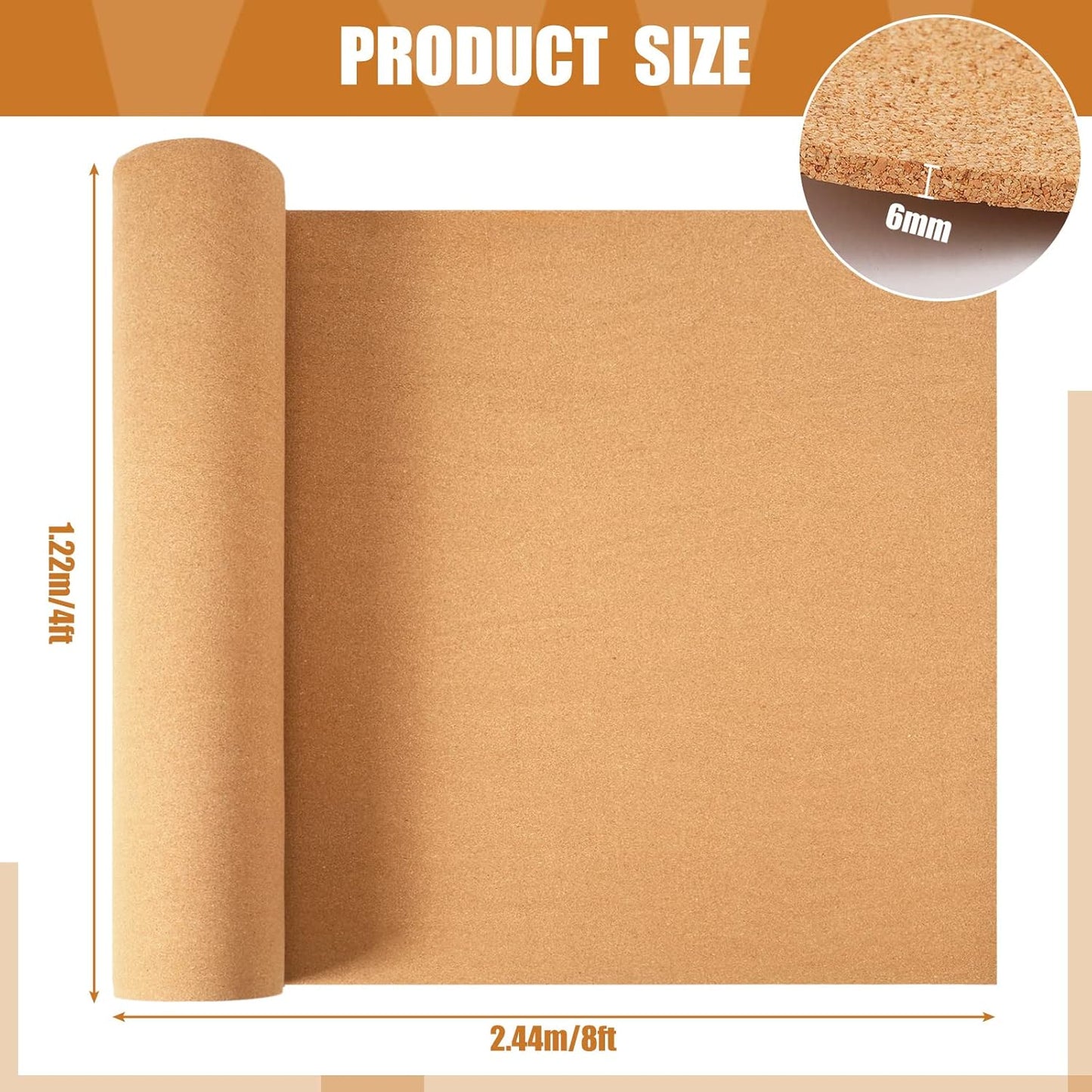 Pinkunn Cork Board Roll 94 x 48, Thick Bulletin Board Cork Sheet for Wall Dart, Crafts, DIY Projects(6 mm)