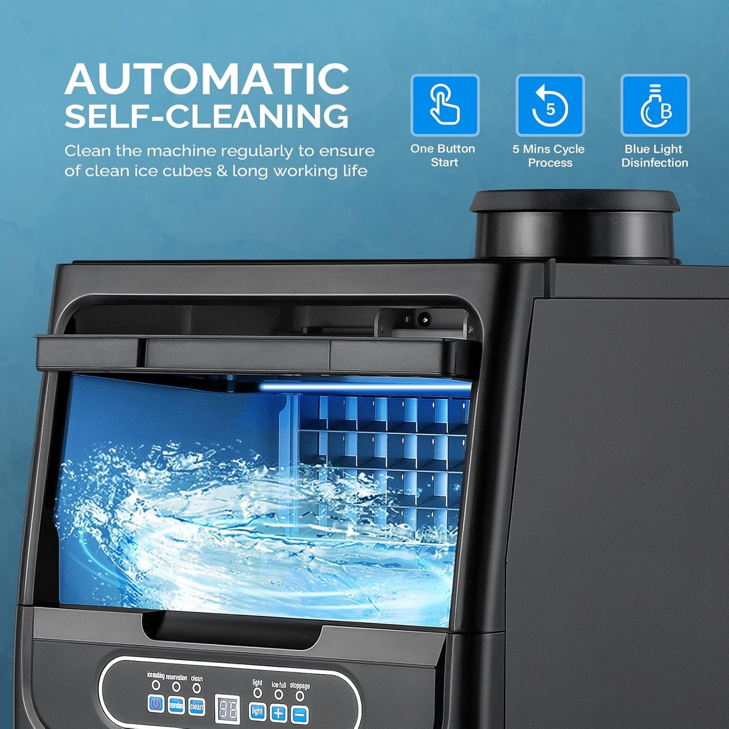 ROVSUN 70LBS/24H Countertop Ice Maker with 2 Water Inlets & Appointment Function, Freestanding Ice Machine with 11lbs Storage Bin, Ice Scoop, Drain Pipe & Water Filter (Black)