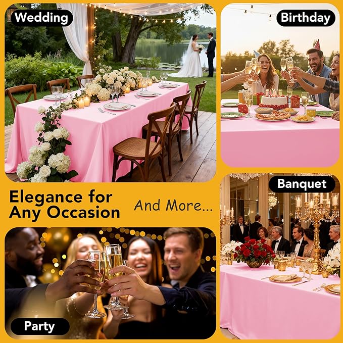 10-Pack Pink Tablecloths for Rectangle Tables, 70 x 108 Inches, Stain-Resistant Polyester Fabric for 6 Foot Tables - Washable Table Covers for Weddings, Banquets, Birthday Parties, Events