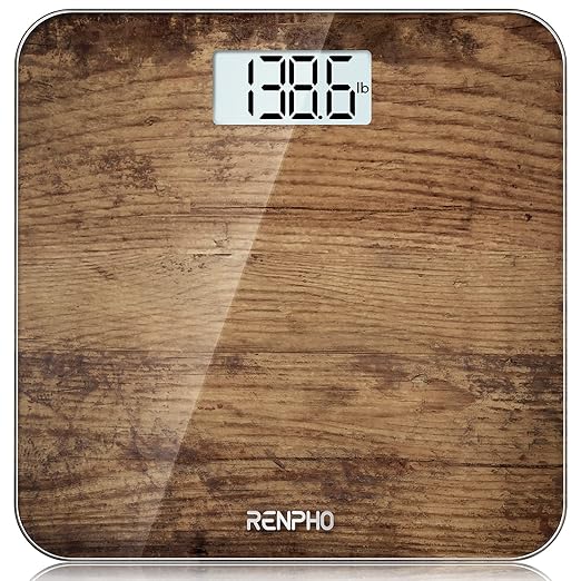 RENPHO Digital Bathroom Scale, Highly Accurate Body Weight Scale with Lighted LED Display, Round Corner Design, 400 lb, Core 1S, Wooden